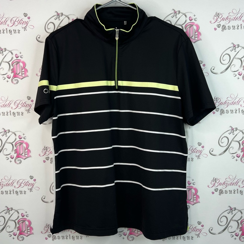 Nivo sport tshirt Black and Yellow green Shirt half zip sport golf collar